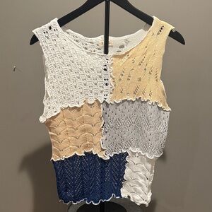 POL Patchwork Knit Tank Top - White, Cream, Gray, Blue